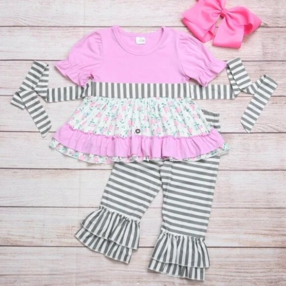 Matching Sets Boutique Floral Tunic Girls Ruffle Leggings Outfit Set